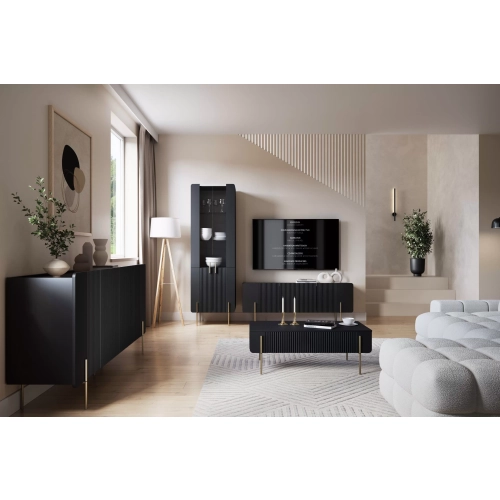 Komoda Malmi 200 cm - czarny mat / złote nóżki